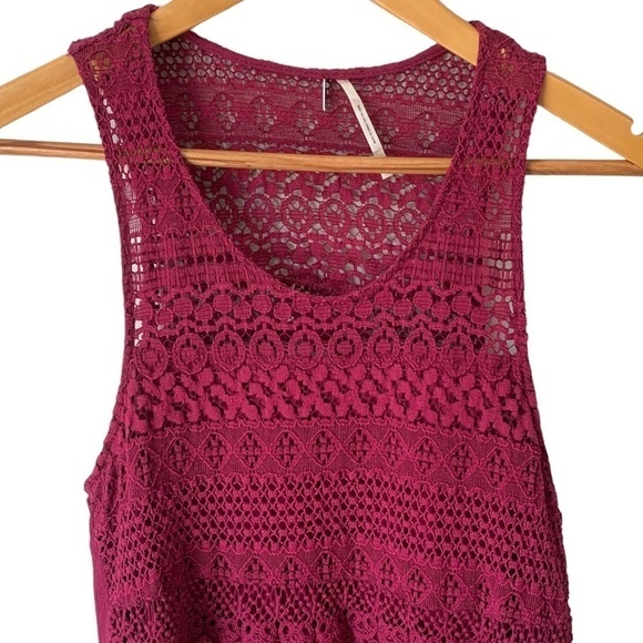 Harlow Boho Crochet Lined Sleeveless Swing Top Burgundy Women's Size Large - Picture 2 of 8